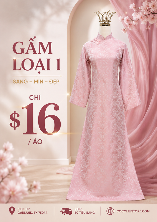 K152 5392 Áo only no pants - Áo dài dáng suông lụa gấm thọ dơi