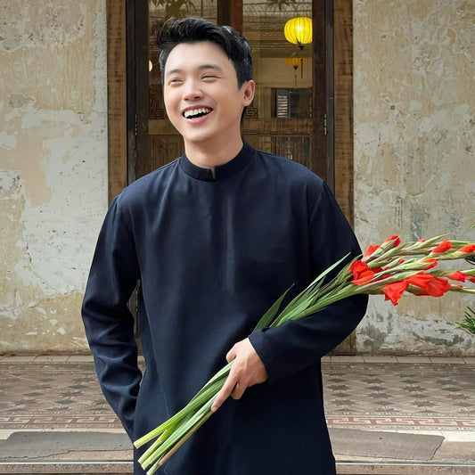 B80 Only áo - Áo ngũ thân nam form rộng trơn xanh than