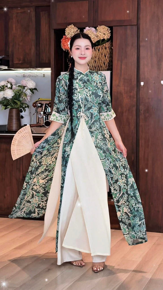 AD3043 - H517 - 3303 Áo only - Áo Dài 4 tà tuyết xanh