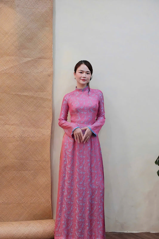 M509 3143 Áo + quần cùng chất - Áo dài lụa tằm hà lan dáng truyền thống chiết li 2 tà + quần cùng chất