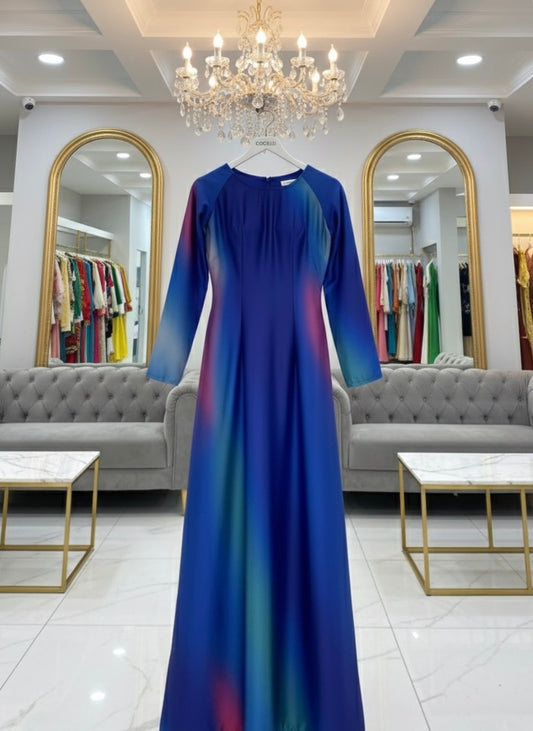 H296 1503 Áo only - Áo dài lụa ánh sao 2da thiết kế màu loang