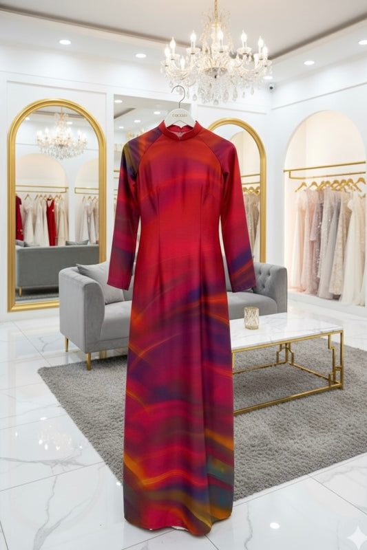 H284 Áo only - Áo dài lụa ánh sao thiết kế màu loang