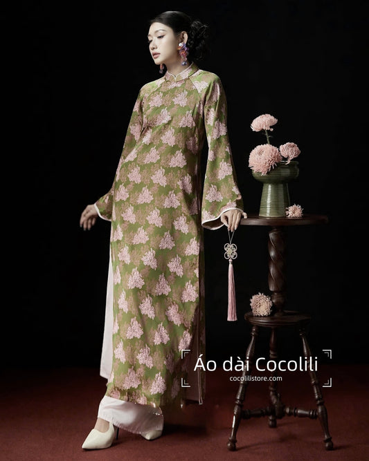 H561 Áo only - Áo dài dáng suông 2 tà lụa gấm