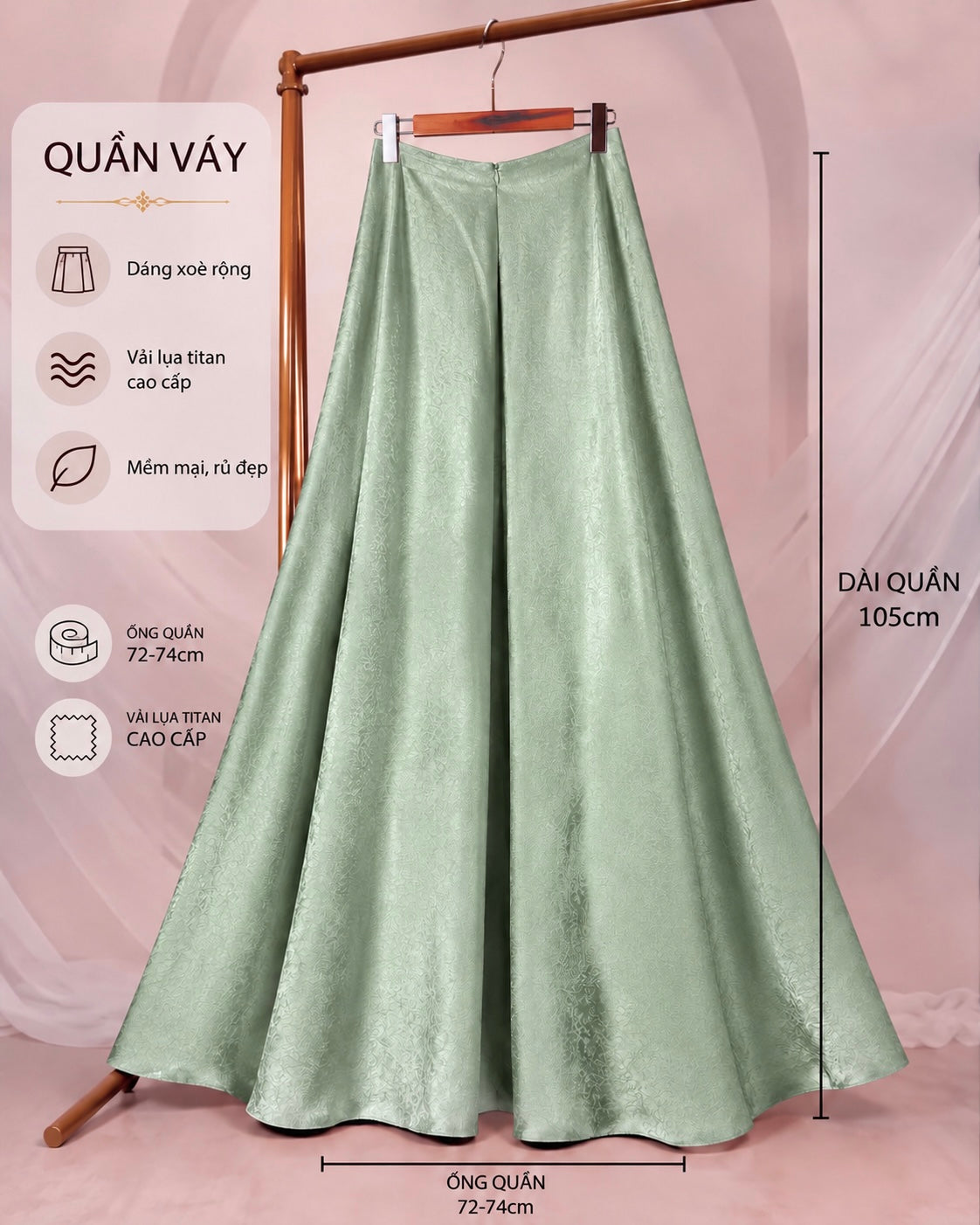 QV60 6199 - Quần váy lụa titan màu xanh ngọc