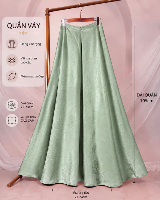 QV60 6199 - Quần váy lụa titan màu xanh ngọc