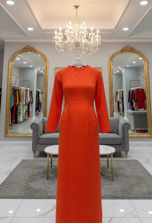 H270 1461 Áo only - Áo dài lụa gấm màu cam