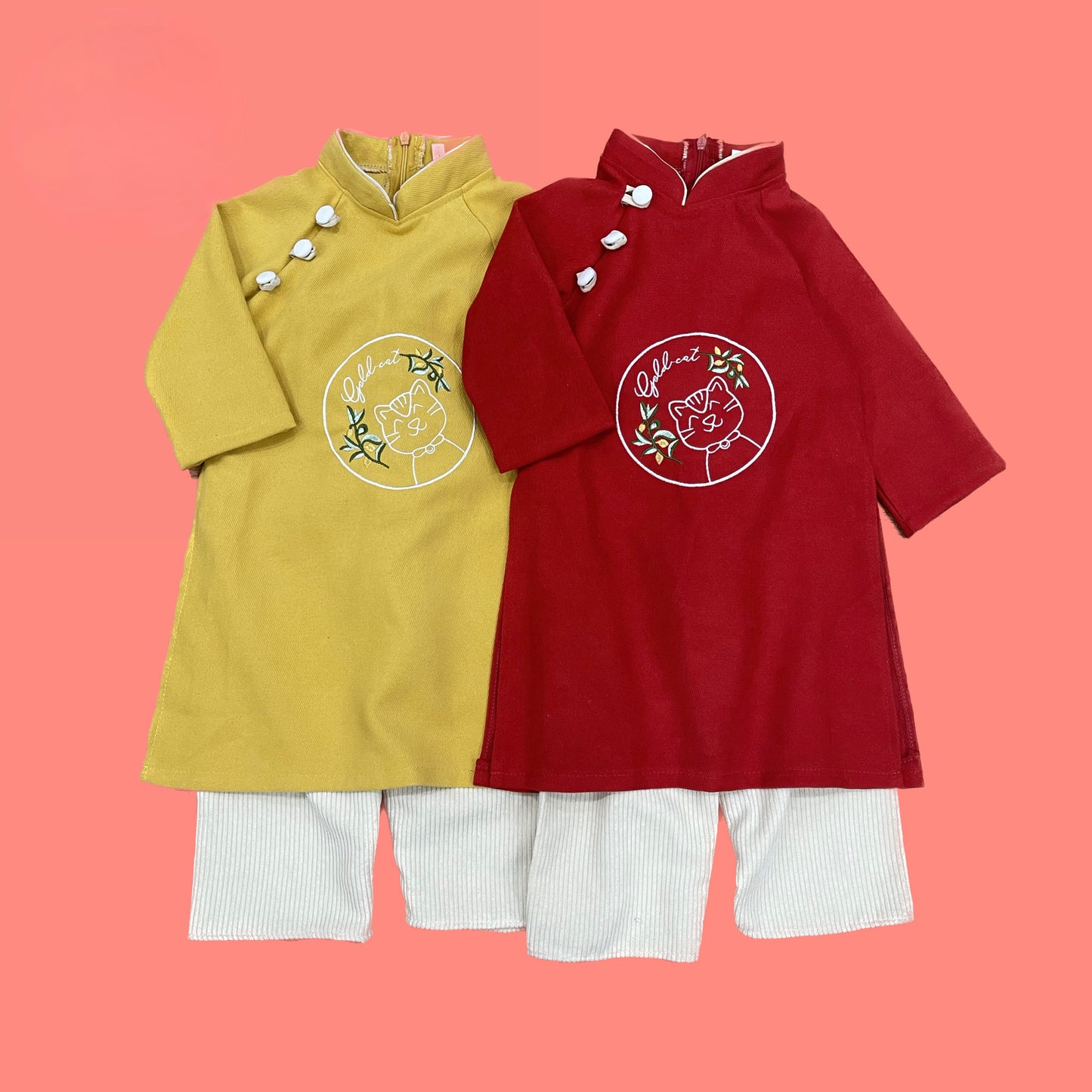 BT25 BT24 Áo + quần - Áo dài bé trai/gái nhung tăm thêu
