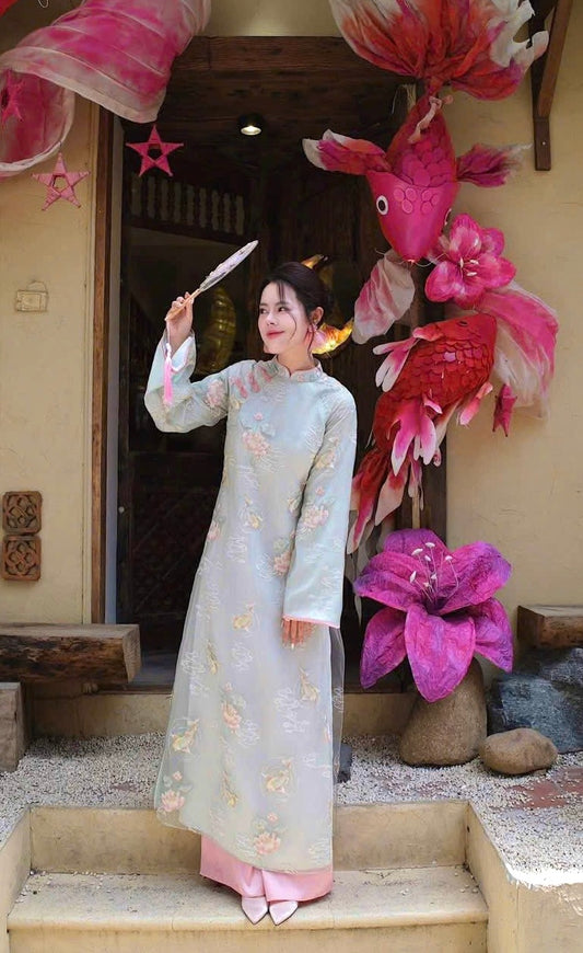 H172 Áo only - Áo dài cách tân tơ 4 tà Liên Ngư