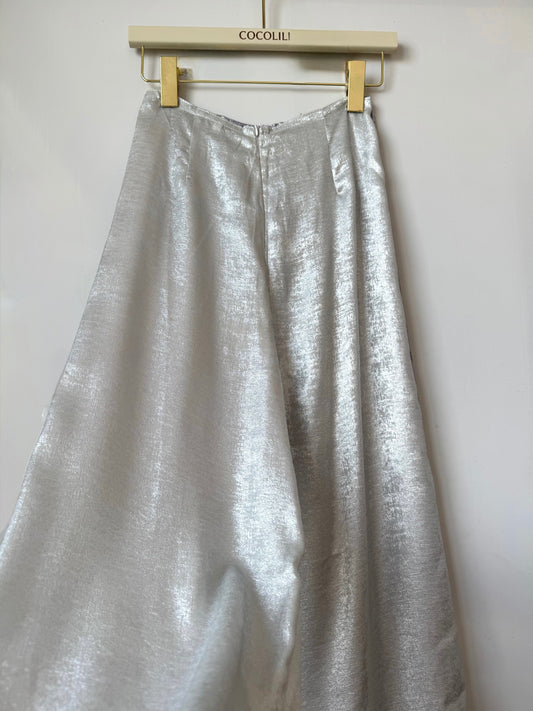 QN1 6198 - Quần thường lụa nhũ paris màu trắng bạc