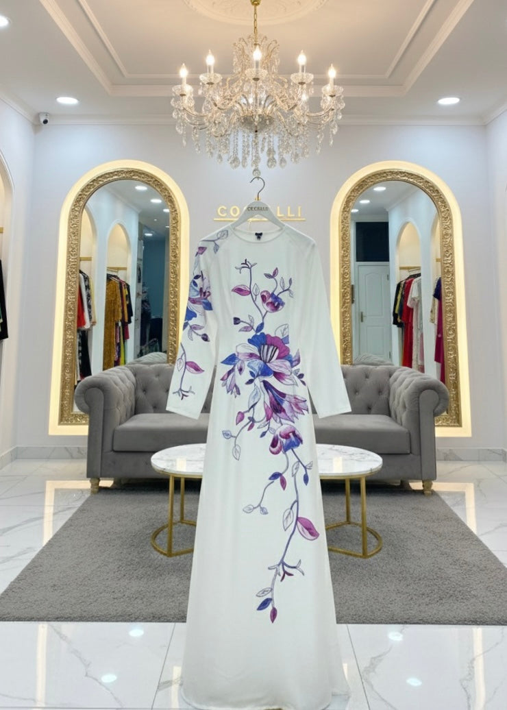 H334 Áo only - Áo dài lụa ánh sao thiết kế màu trắng