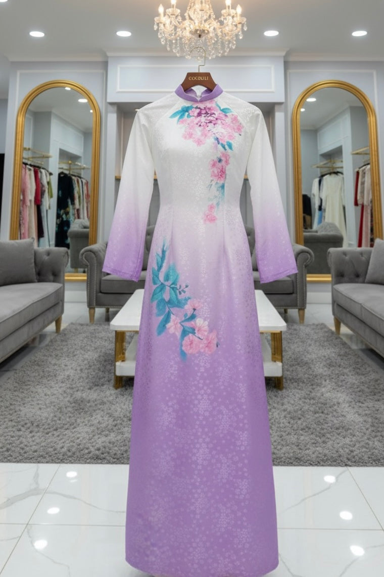 H260 1406 Áo only - Áo dài lụa hoa mai