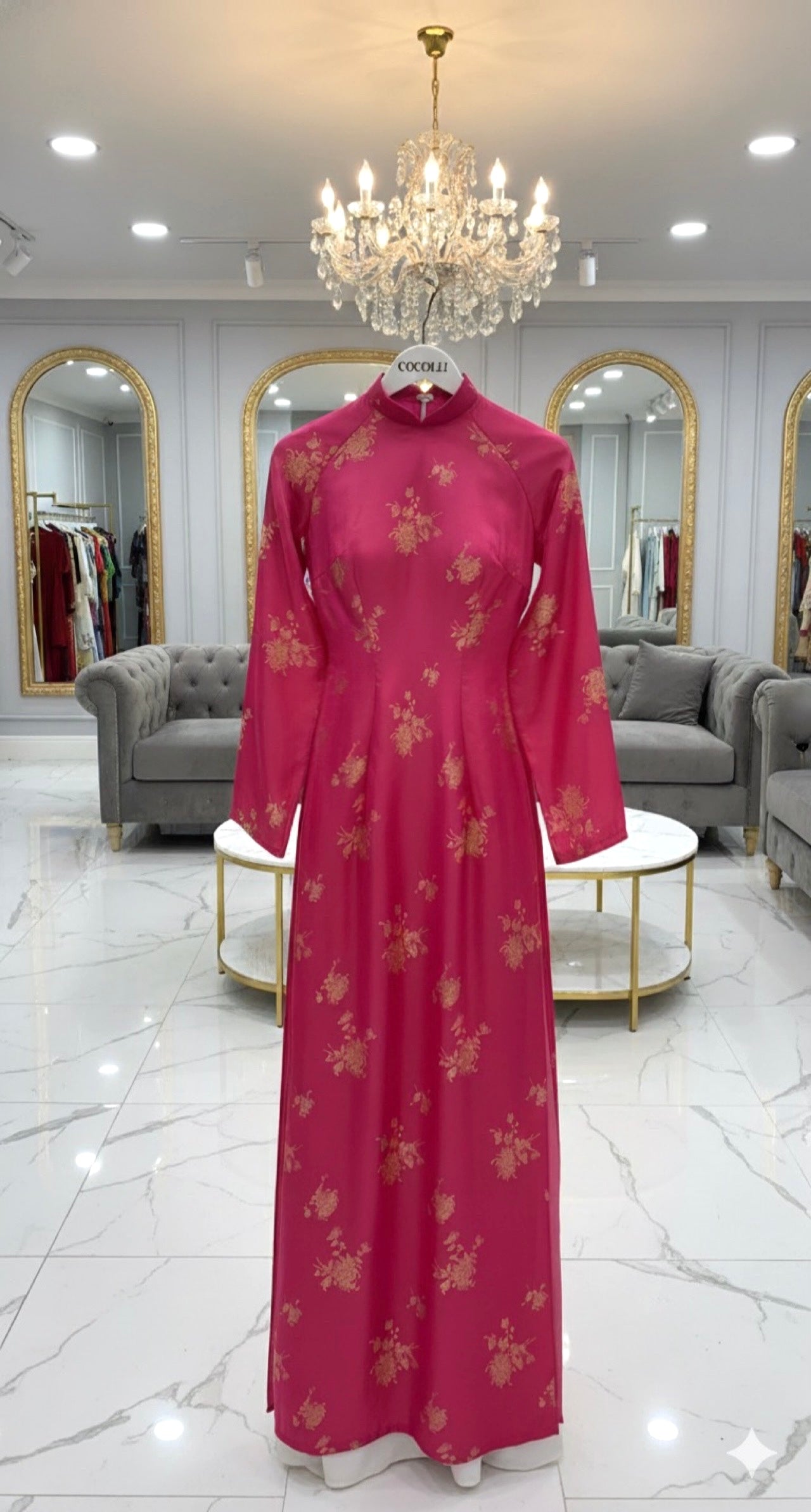 H272 1463 Áo only - Áo dài tơ tằm 2 da hồng ánh vàng