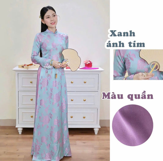 H766 Áo + quần lụa - Áo dài dáng truyền thống silk óng