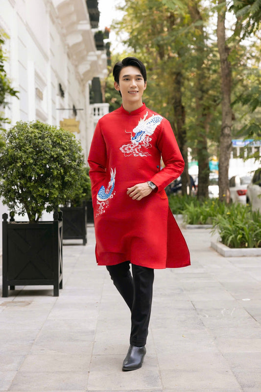 B193 - Áo dài nam Phi Long Đỏ