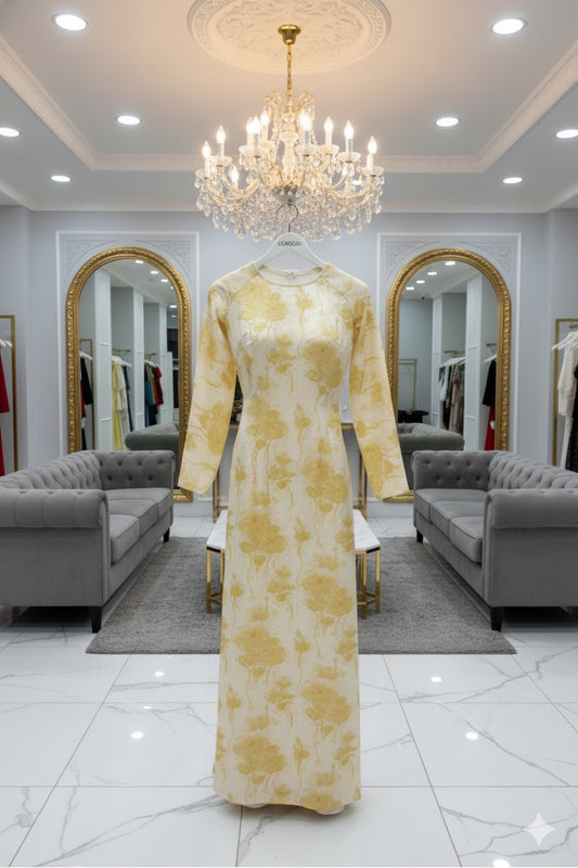 H278 1469 Áo only - Áo dài lụa vạn lý trường thành màu vàng