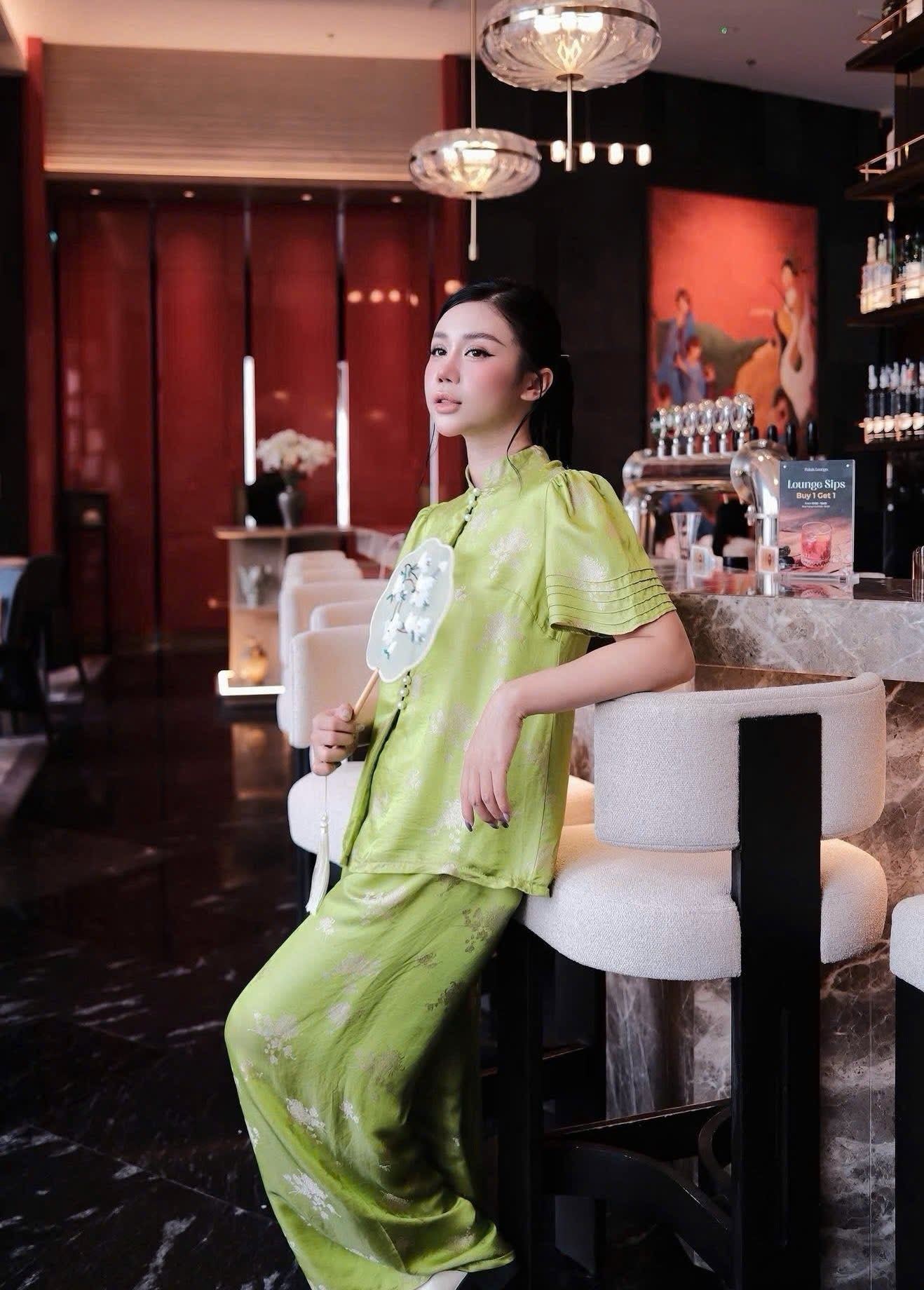 BB197 4002 - Set bà ba lụa nha xá màu cốm nhạt