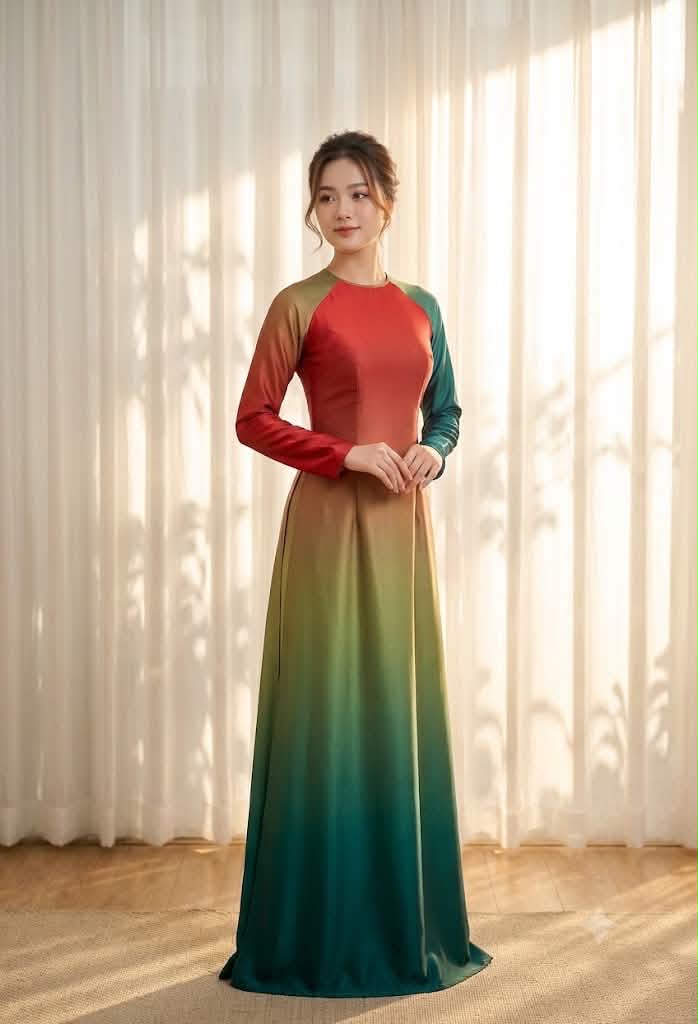 H775 4198 Áo only no pants - Áo dài lụa ánh sao màu loang
