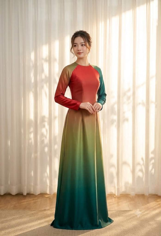 H775 4198 Áo only no pants - Áo dài lụa ánh sao màu loang