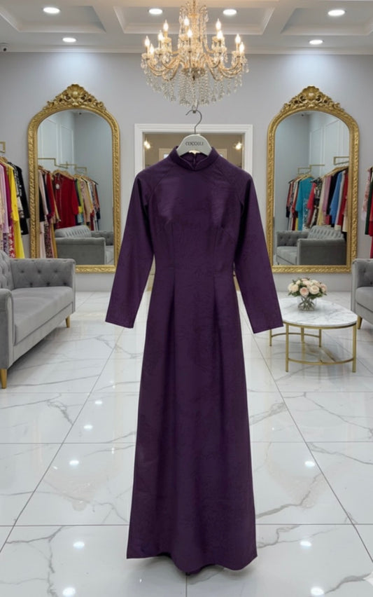 H285 1476 Áo only - Áo dài siêu lụa mềm thuỷ mặc màu tím nho
