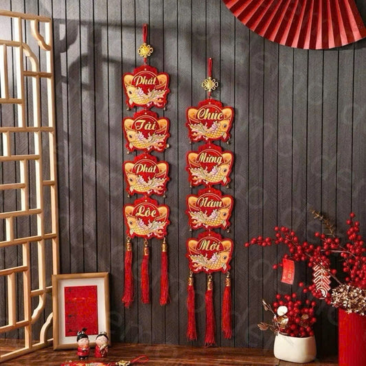 Tet16 -  2252 set cá nhung kèm chuông 3D 2 mặt - Chúc Mừng Năm Mới Phát Tài Phát Lộc