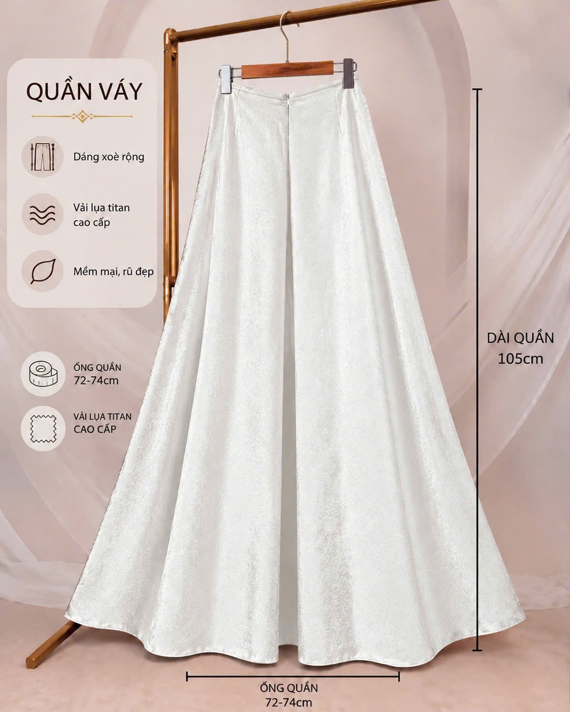 QV56- Quần váy lụa titan màu trắng
