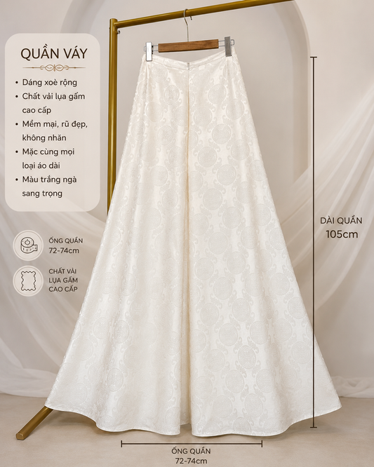 QV - 5256 Quần váy lụa gấm thọ rơi màu trắng ngà