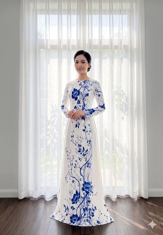 H664 Áo only no pants - Áo dài dáng truyền thống chiết li eo lụa ánh sao thiết kế