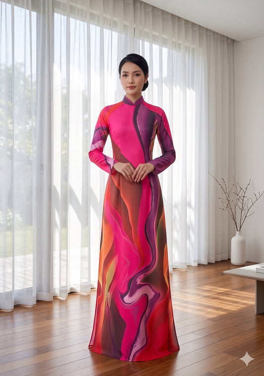 H659 Áo only no pants - Áo dài dáng truyền thống chiết li eo lụa ánh sao thiết kế