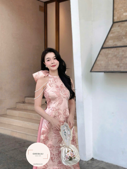 M417 4167 Áo + quần - Áo dài yếm lụa gấm kèm nơ