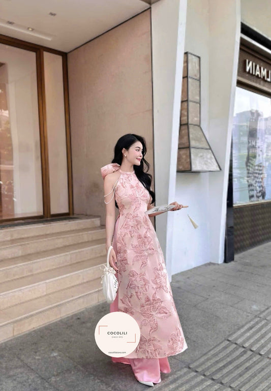 M417 4167 Áo + quần - Áo dài yếm lụa gấm kèm nơ