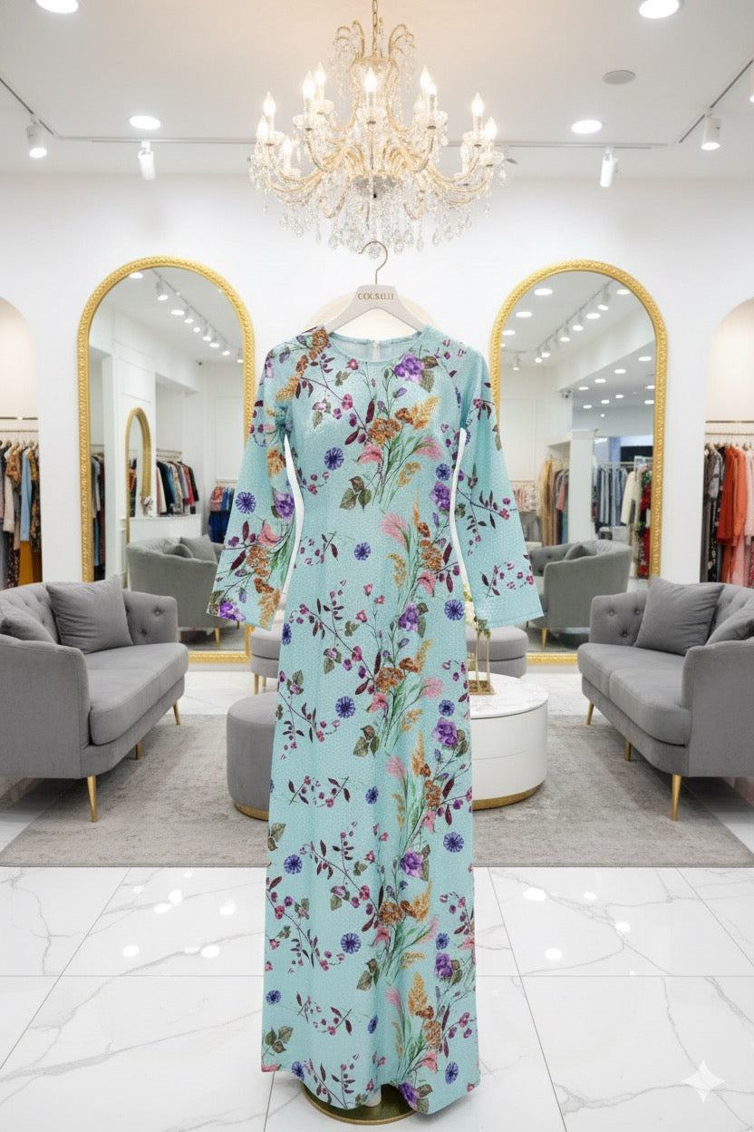 H289 1480 Áo only - Áo dài lụa gấm in 3D