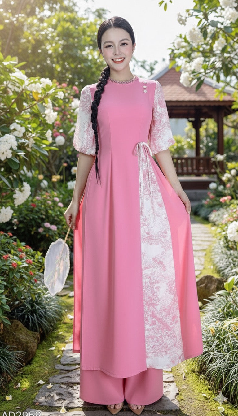 AD2959 Áo Only - Áo Dài xẻ tà hồng xinh xắn