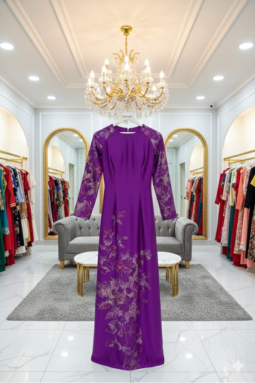 H331 Áo only - Áo dài lụa xà cừ nhà Cẩm Tú màu tím