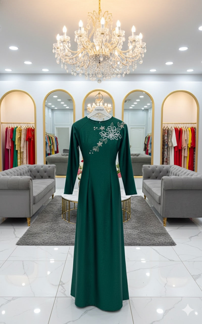 H320 1526 Áo only - Áo dài màu xanh đính vai