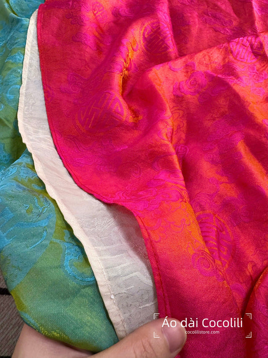 M337 2390 Áo + quần tằm - Áo dài dáng suông 4 tà lụa tencel ánh kim màu hồng sen