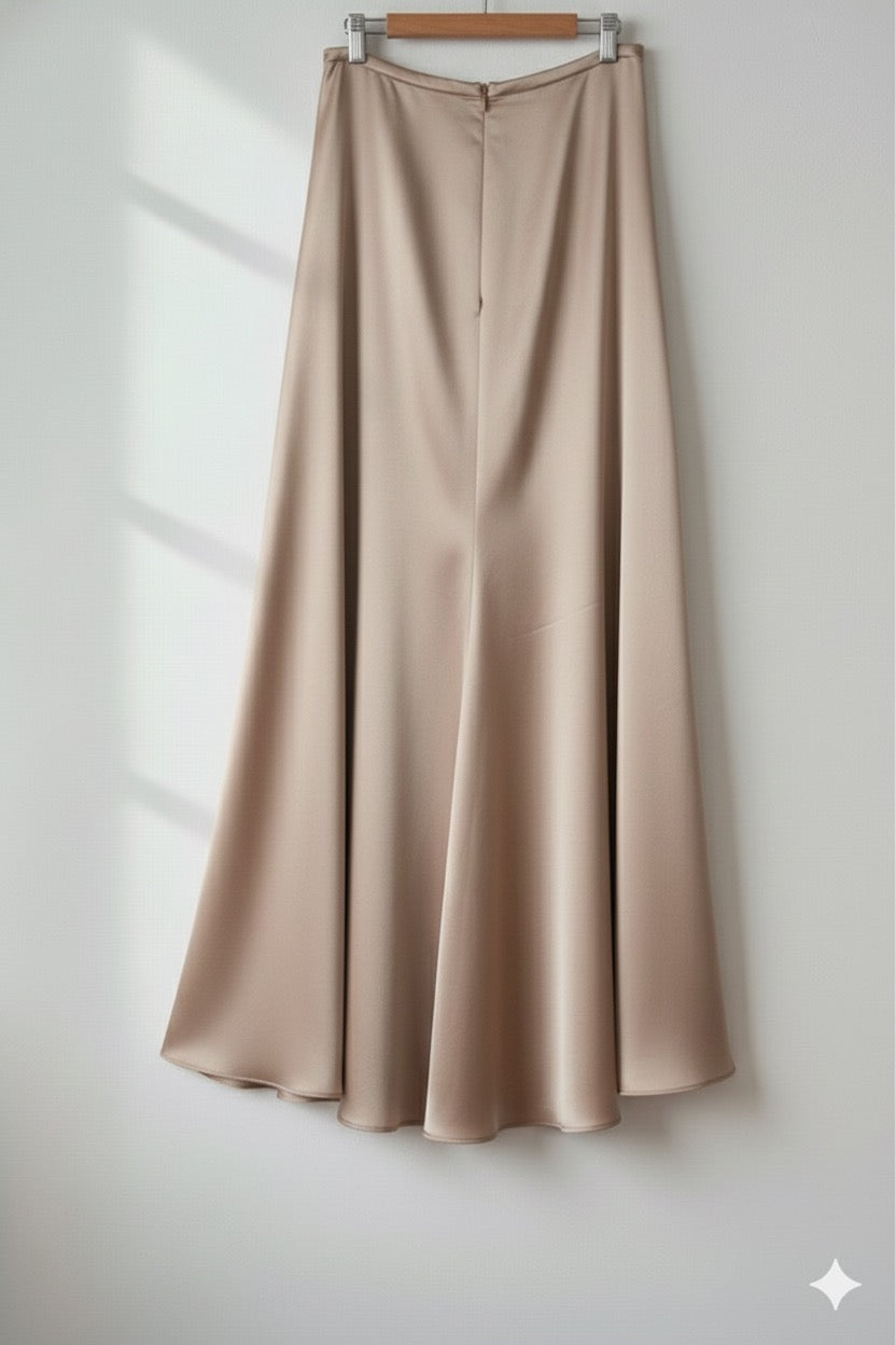 QV020612- Quần váy lụa mã não màu cafe sữa