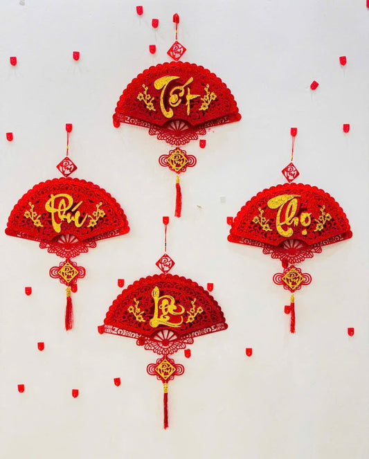 TET33 - Quạt nhung 4 chữ Tết Phúc Lộc Thọ