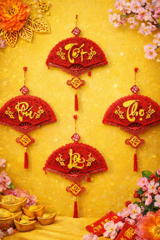 TET33 - Quạt nhung 4 chữ Tết Phúc Lộc Thọ