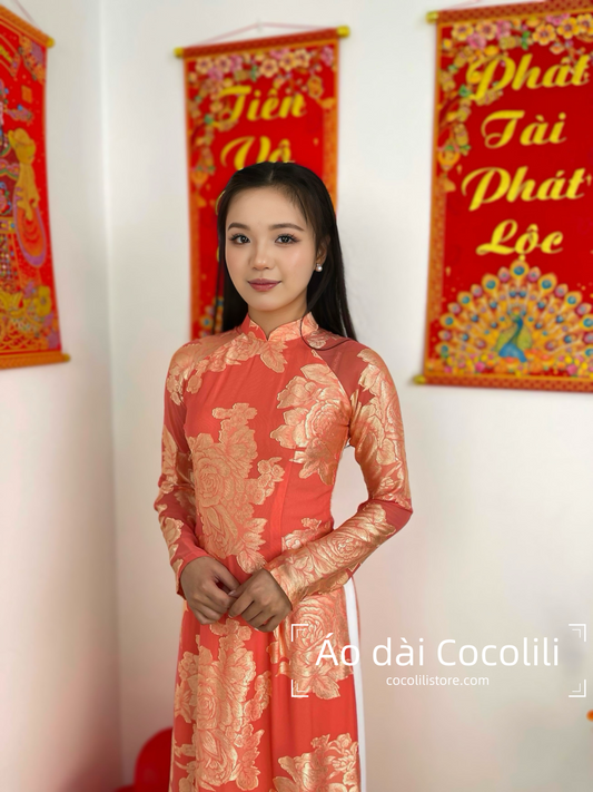 H542 Áo only - Áo dài 4 tà tơ silk màu cam