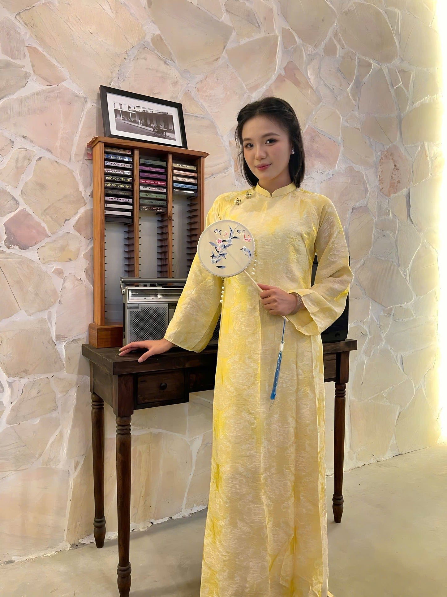 H512 2084 Áo + quần - Áo dài dáng suông lụa tencel ánh kim thọ dơi kèm quần cùng chất