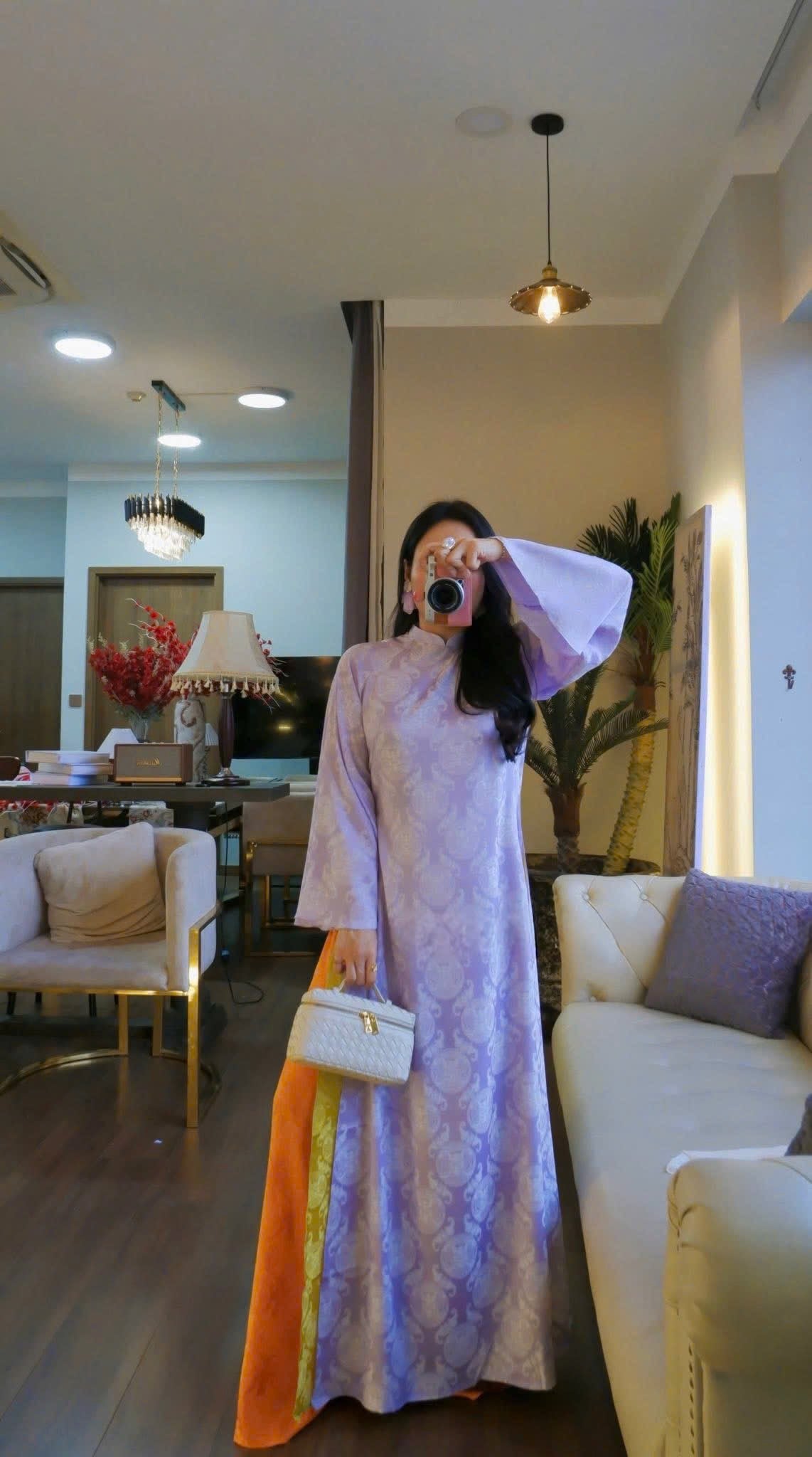 M259 2081 Áo + quần - Áo dài dáng suông 4 tà gấm thọ dơi kèm quần cùng chất