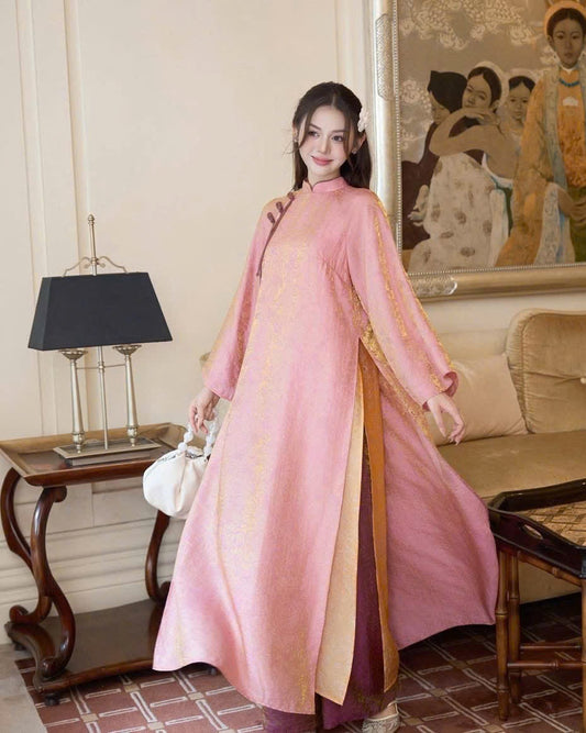 M260 2114 Áo + quần - Áo dài dáng suông 4 tà lụa tằm tencel kèm quần cùng chất