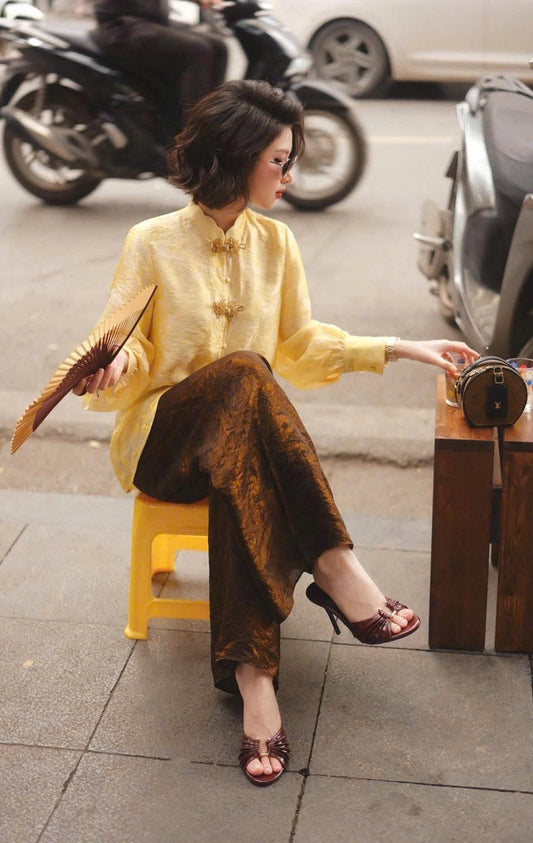 BB277 4705 - Set bà ba lụa tằm ánh kim tencel