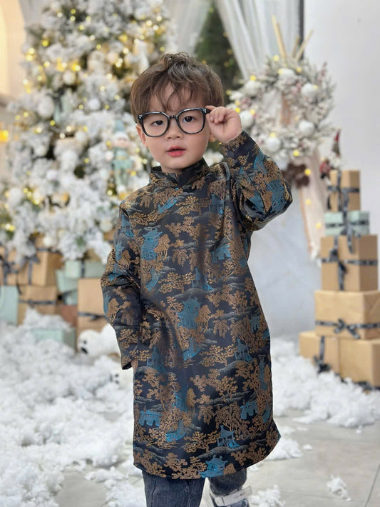 BT52 Áo only - Áo dài bé trai Thuỷ Mặc đen