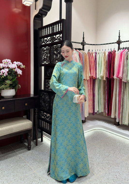 HD18 2167 Áo + quần - Áo dài lụa nha xá Hà Đông dáng truyền thống