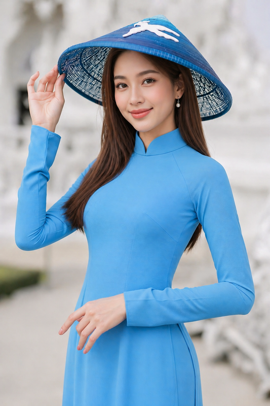 C24 Áo + quần - Áo dài chiffon trơn màu xanh thiên thanh