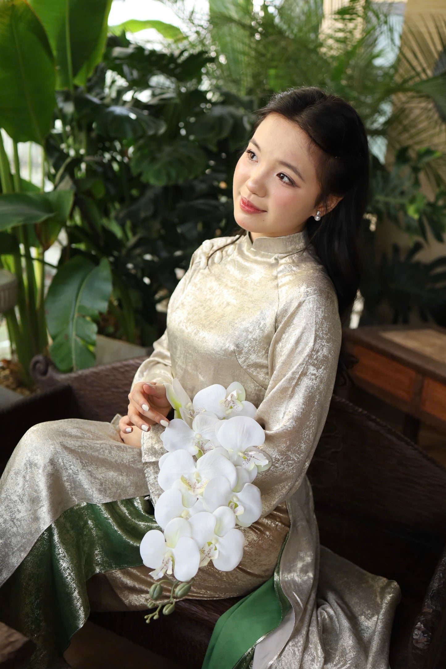 M274 2168 Áo + quần nhũ - Áo dài dáng suông 4 tà lụa nhũ paris