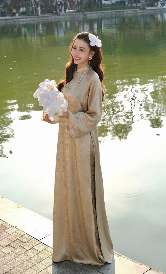 M274 2168 Áo + quần nhũ - Áo dài dáng suông 4 tà lụa nhũ paris