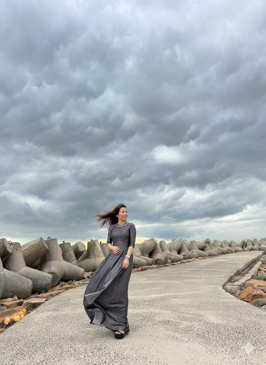 H128 Áo only - Áo dài lụa Hà lan màu xám