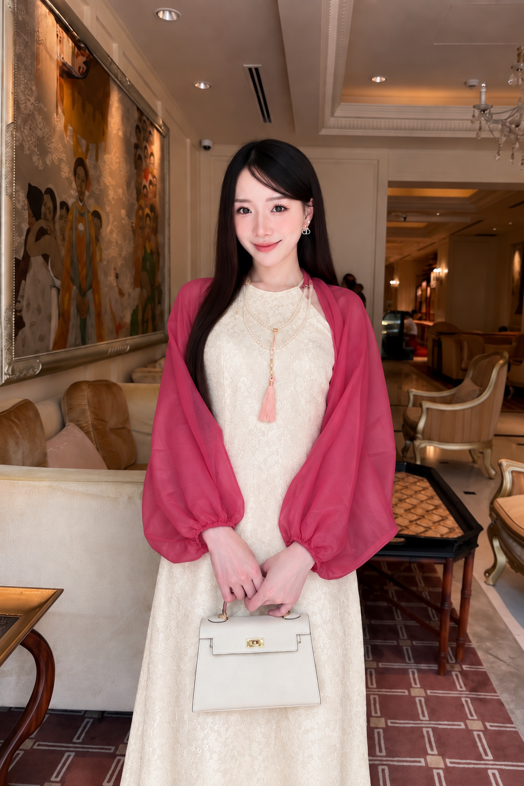 Y110 - Áo choàng tơ màu hồng đậm